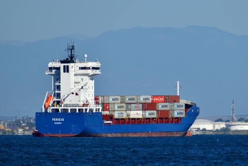 Container feeder ship at sea